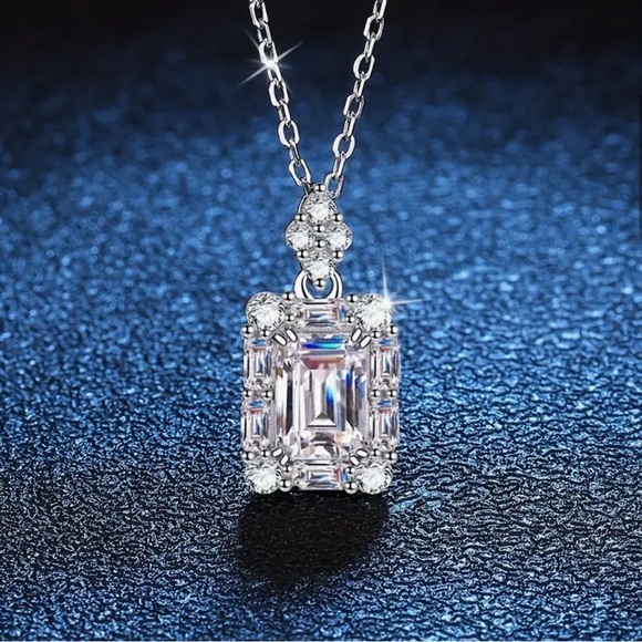 Jewelry - S925 Sterling Silver Square Cut 2 carat Moissanite Pendant